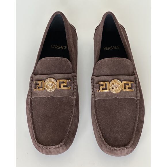 VERSACE Gold Medusa Men's Brown Suede Driver Shoes 11 US (44 Euro) 1009707 NIB - Picture 10 of 16